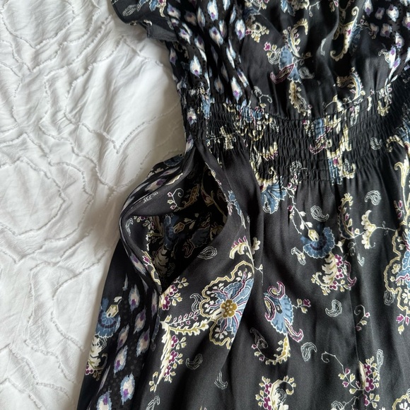 Rebecca Taylor Black Blue Floral Paisley Ruffle Jumpsuit Pockets - Picture 8 of 11